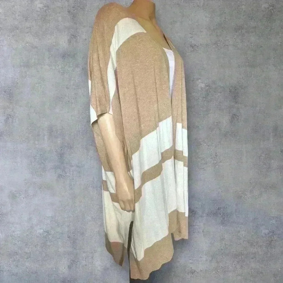 Loft Open Front Cardigan Tan & Cream Striped Knit Lightweight Sweater sz 20/22 - Picture 7 of 9